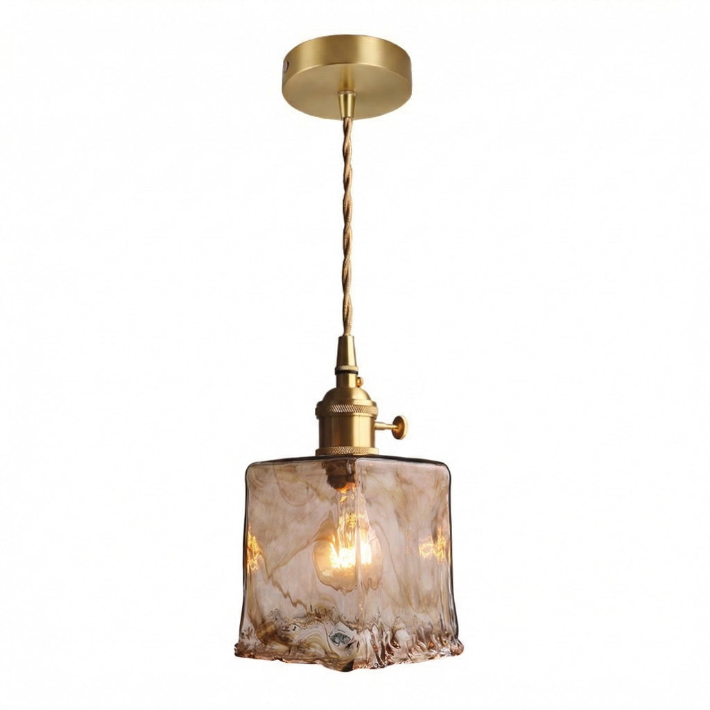 Vintage Amber Marble Glass Pendant Light