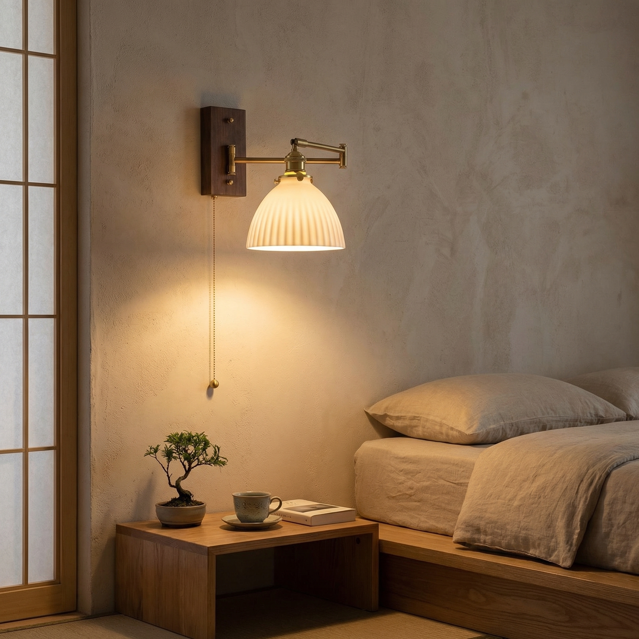 Nordic Ceramic Dome Wall Lamp with Brass Arm