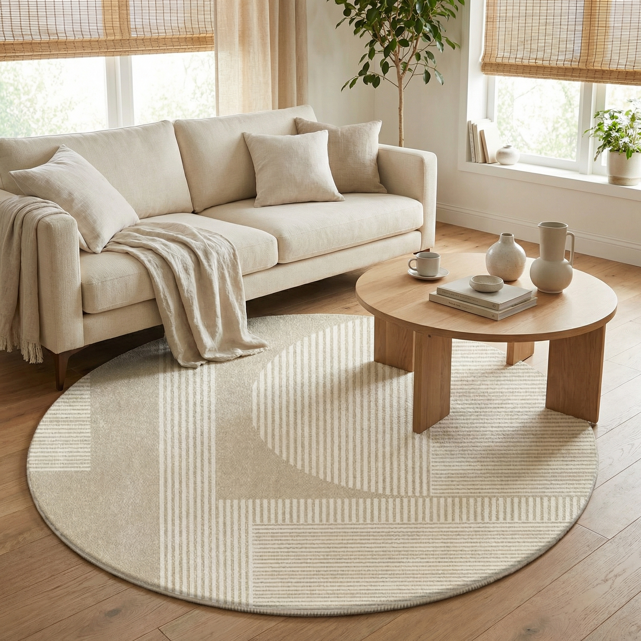 Round Cashmere Area Rug – Modern Soft Floor Carpet for Living Room, Bedroom & Home Office Chair Mat