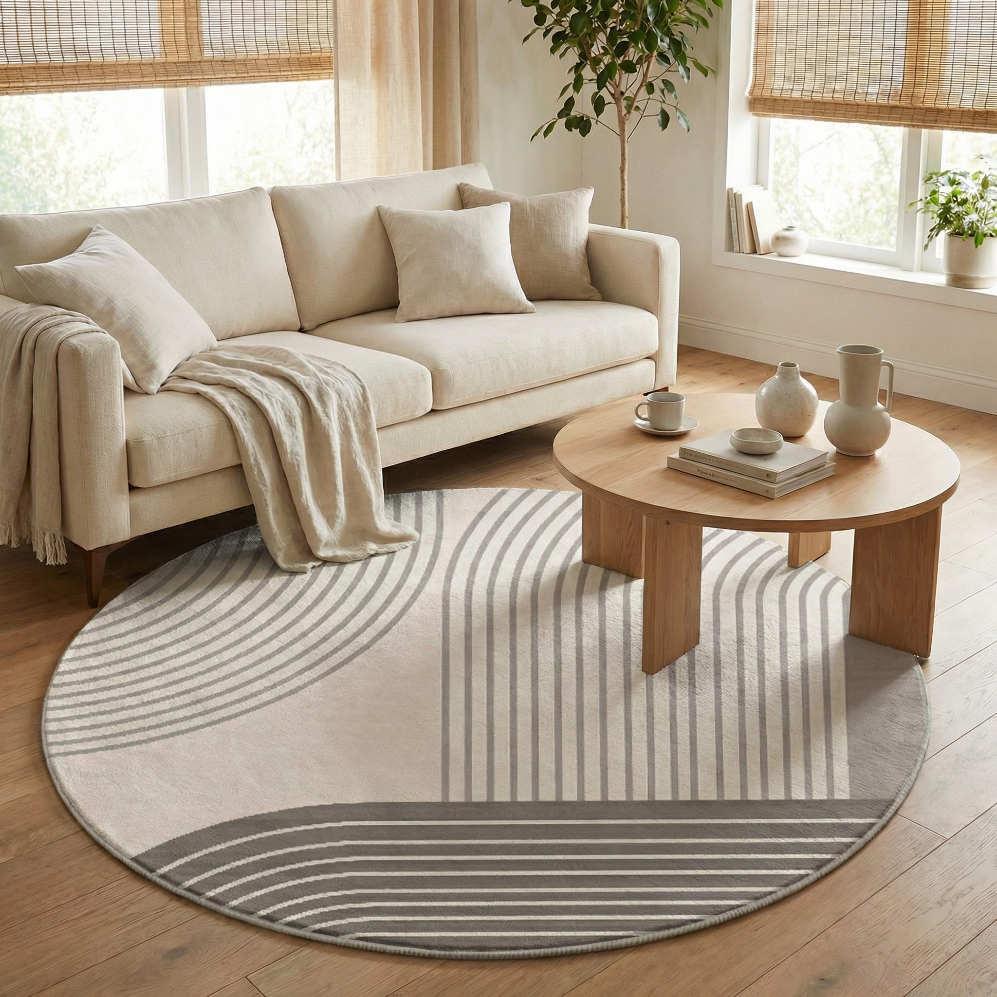 Round Cashmere Area Rug – Modern Soft Floor Carpet for Living Room, Bedroom & Home Office Chair Mat