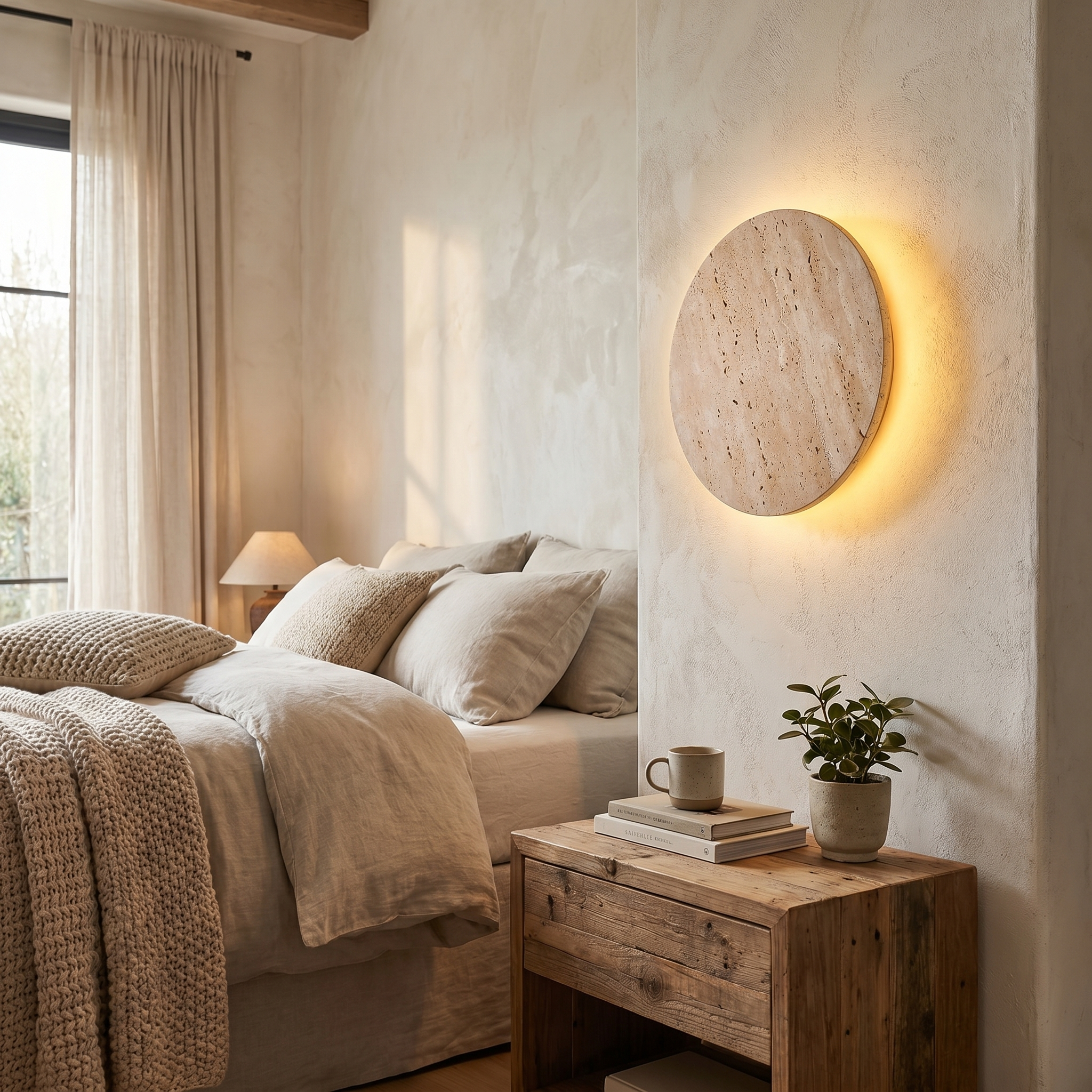 Minimalist Travertine Round LED Wall Sconce